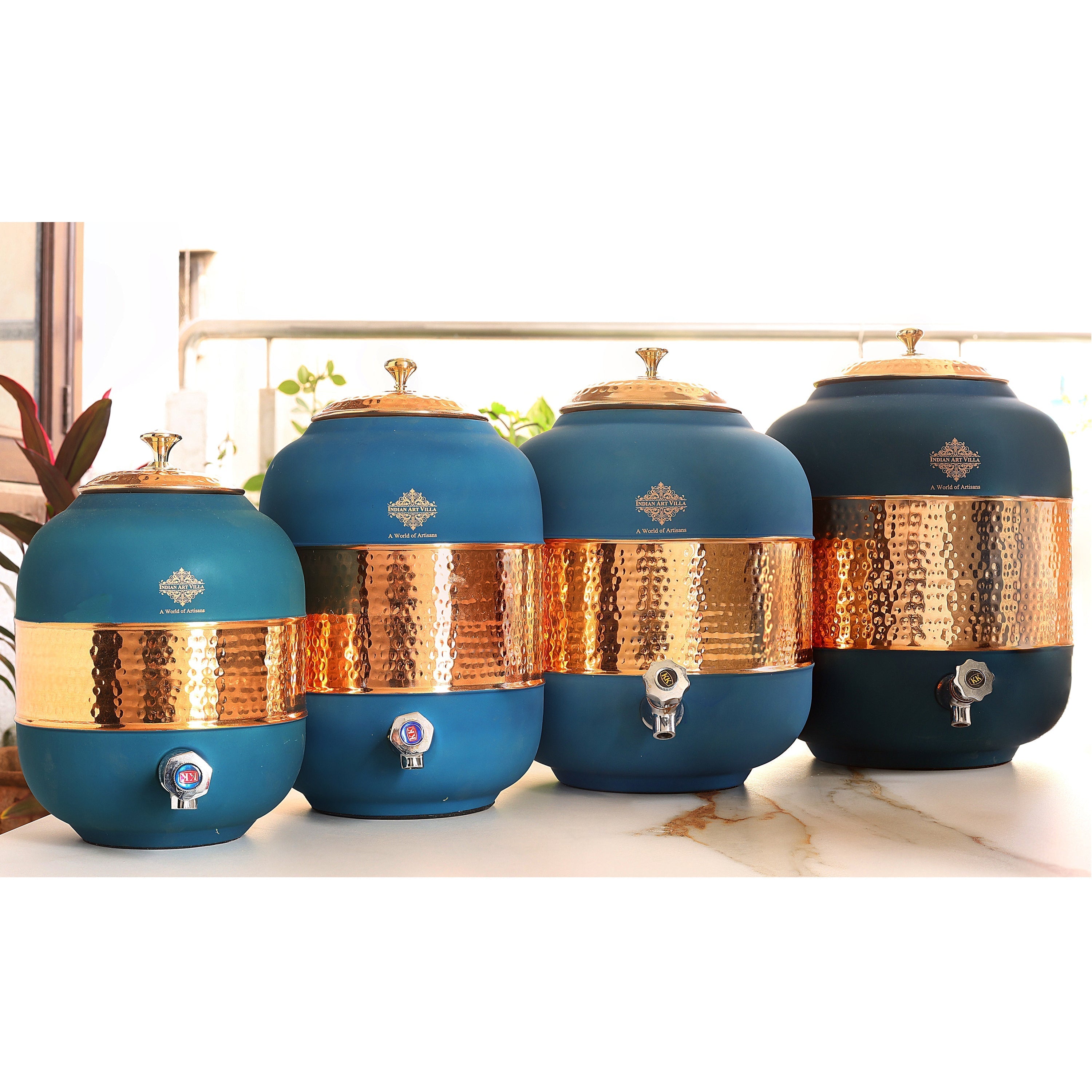 Pure Copper Half Hammered with Silk Finish  Water Pot
