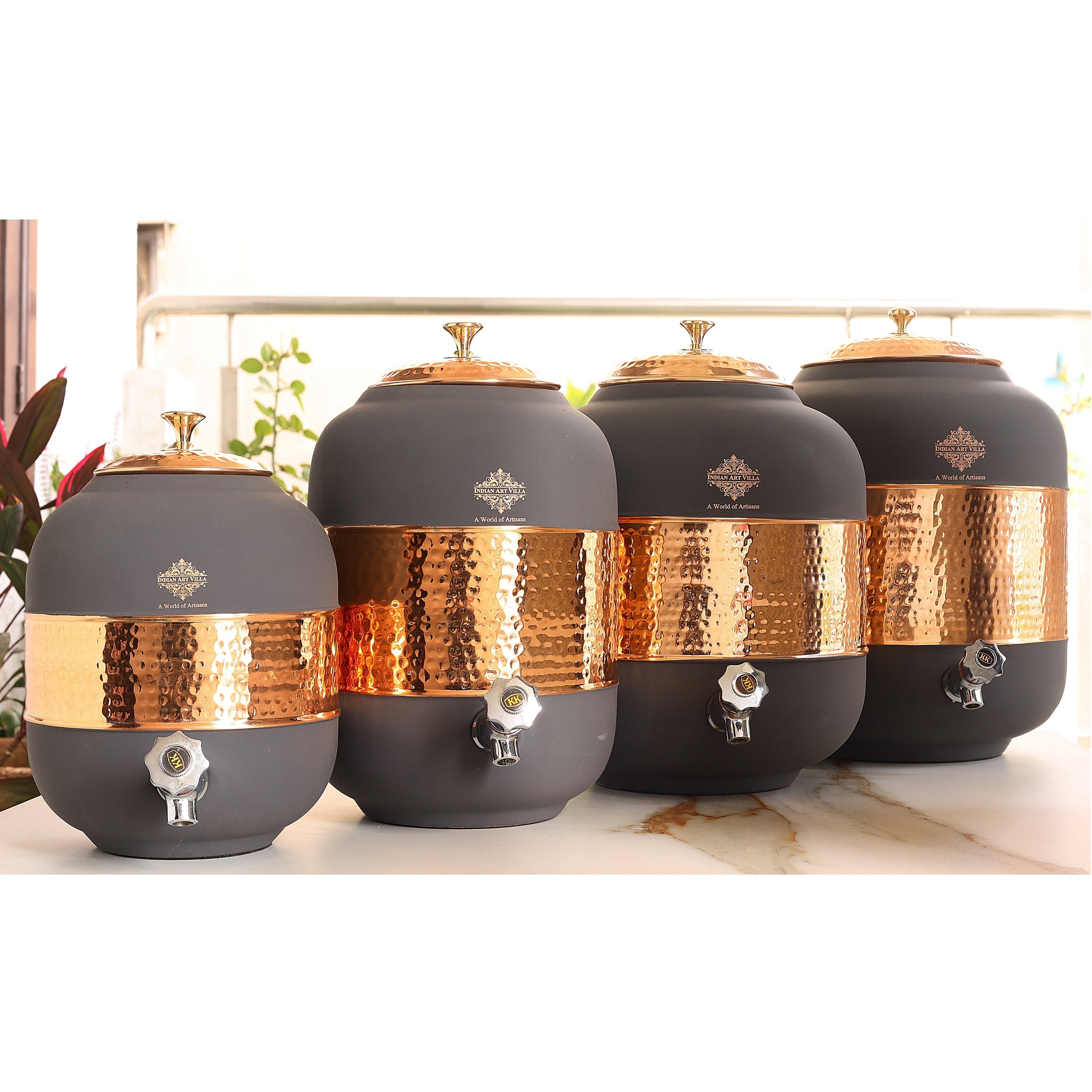 Pure Copper Half Hammered with Silk Finish  Water Pot