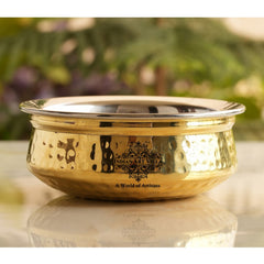 Handcrafted Pure Steel Brass Hammered Design Handi, Servware, Tableware