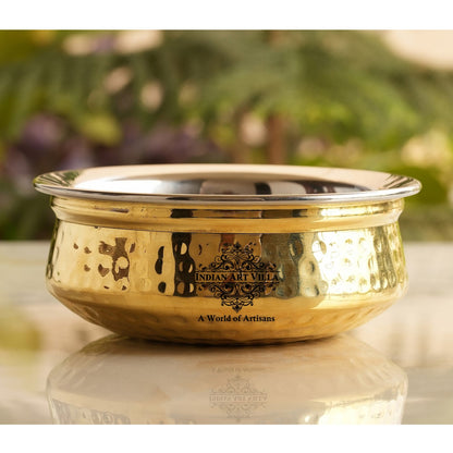 Handcrafted Pure Steel Brass Hammered Design Handi, Servware, Tableware