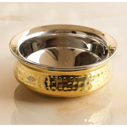 Handcrafted Pure Steel Brass Hammered Design Handi, Servware, Tableware