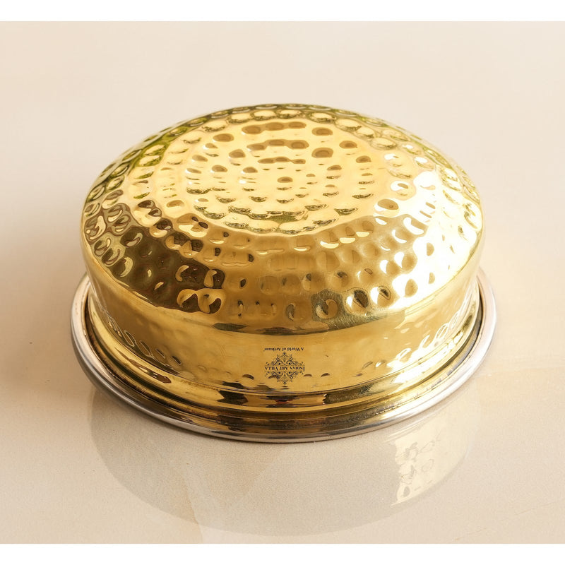 Handcrafted Pure Steel Brass Hammered Design Handi, Servware, Tableware