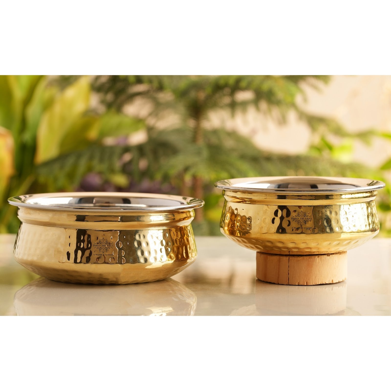 Handcrafted Pure Steel Brass Hammered Design Handi, Servware, Tableware