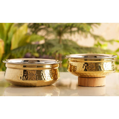 Handcrafted Pure Steel Brass Hammered Design Handi, Servware, Tableware