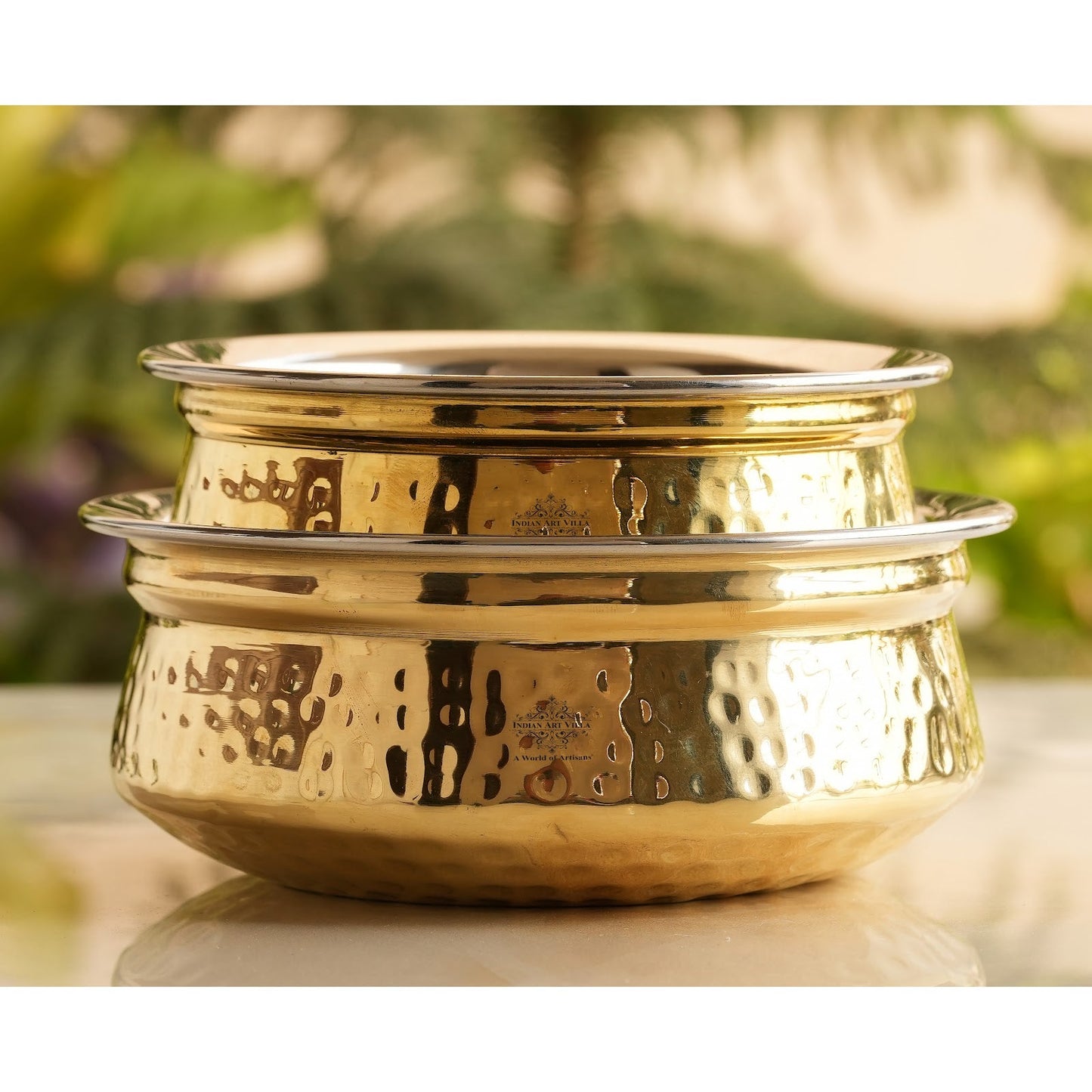 Handcrafted Pure Steel Brass Hammered Design Handi, Servware, Tableware