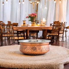 Indian Art Villa, Pure  Steel Copper Embossed Design Serving Handi/Bowl/Casserole, Ideal for Home & Restaurant Tableware and Serveware