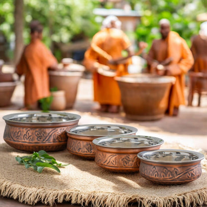 Indian Art Villa, Pure  Steel Copper Embossed Design Serving Handi/Bowl/Casserole, Ideal for Home & Restaurant Tableware and Serveware