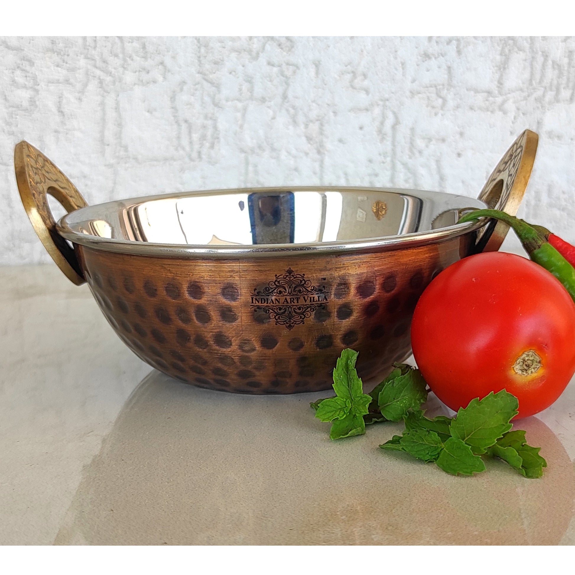 Hammered Antique Dark Tone Design Steel Copper Kadhai Wok Bowl, Serving Dishes, Tableware