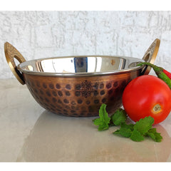 Hammered Antique Dark Tone Design Steel Copper Kadhai Wok Bowl, Serving Dishes, Tableware