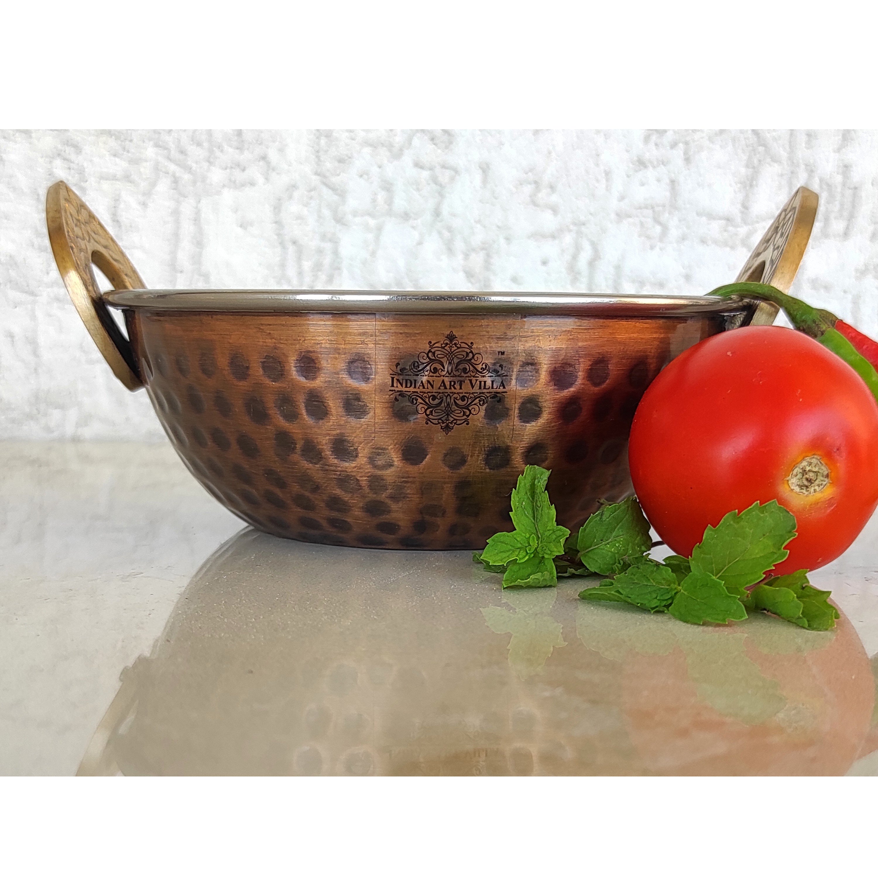 Hammered Antique Dark Tone Design Steel Copper Kadhai Wok Bowl, Serving Dishes, Tableware