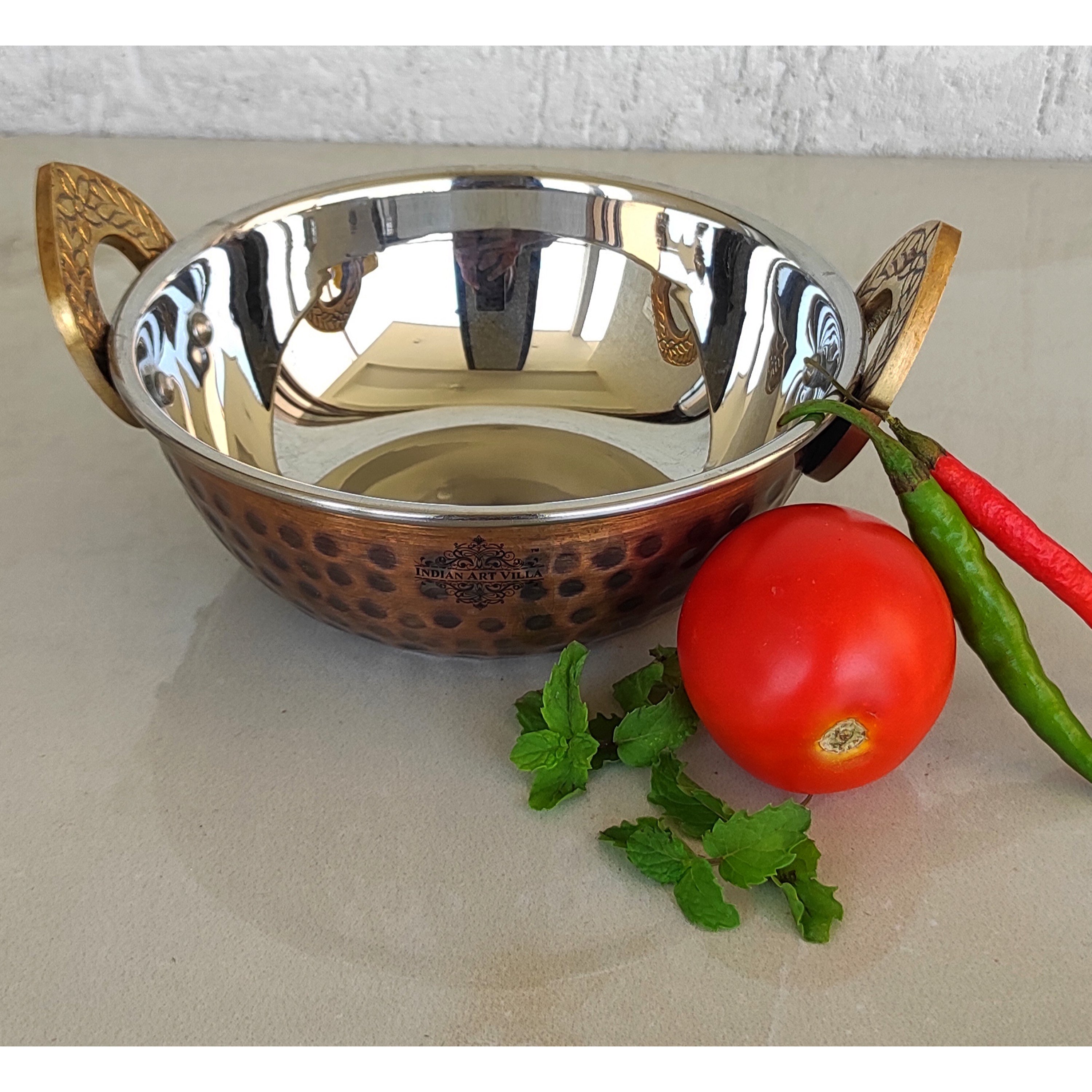 Hammered Antique Dark Tone Design Steel Copper Kadhai Wok Bowl, Serving Dishes, Tableware