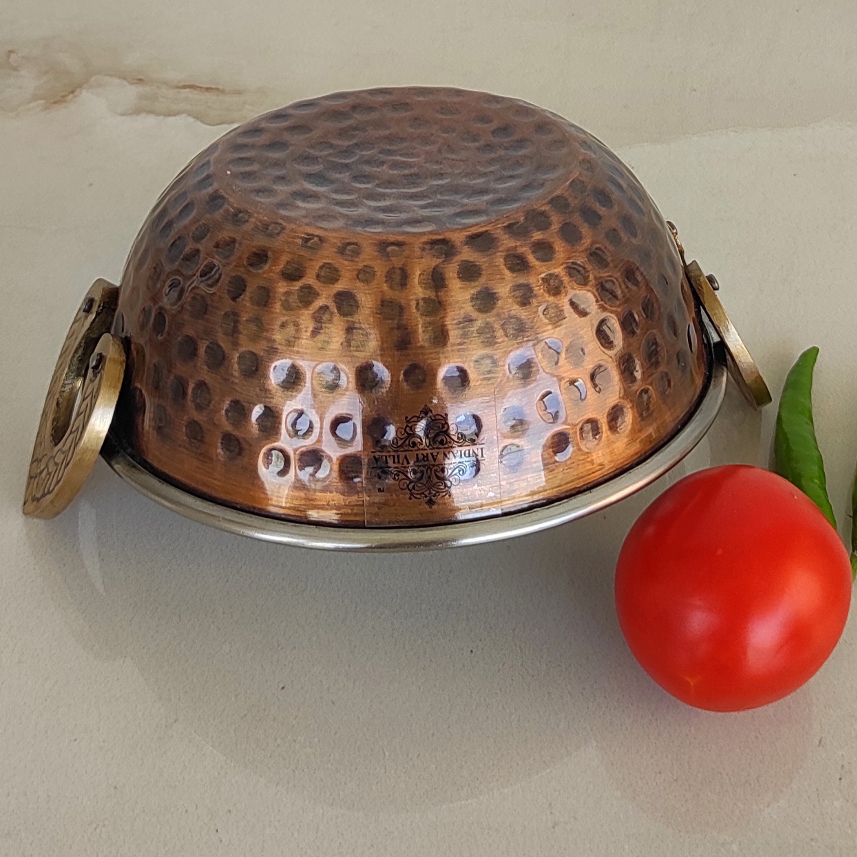 Hammered Antique Dark Tone Design Steel Copper Kadhai Wok Bowl, Serving Dishes, Tableware