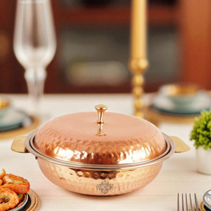 Pure Steel Copper Hammered Design Royal Donga Casserole with Lid 750 ML