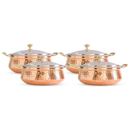 Pure Steel Copper Hammered Design Casserole with Brass Handles