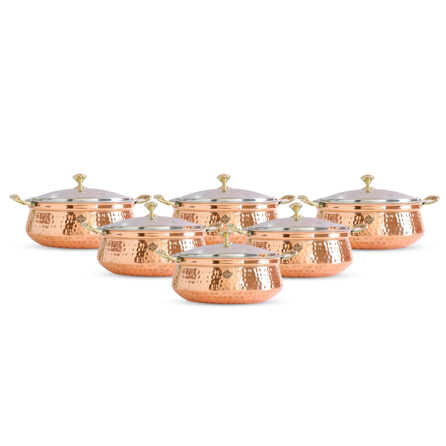 Pure Steel Copper Hammered Design Casserole with Brass Handles