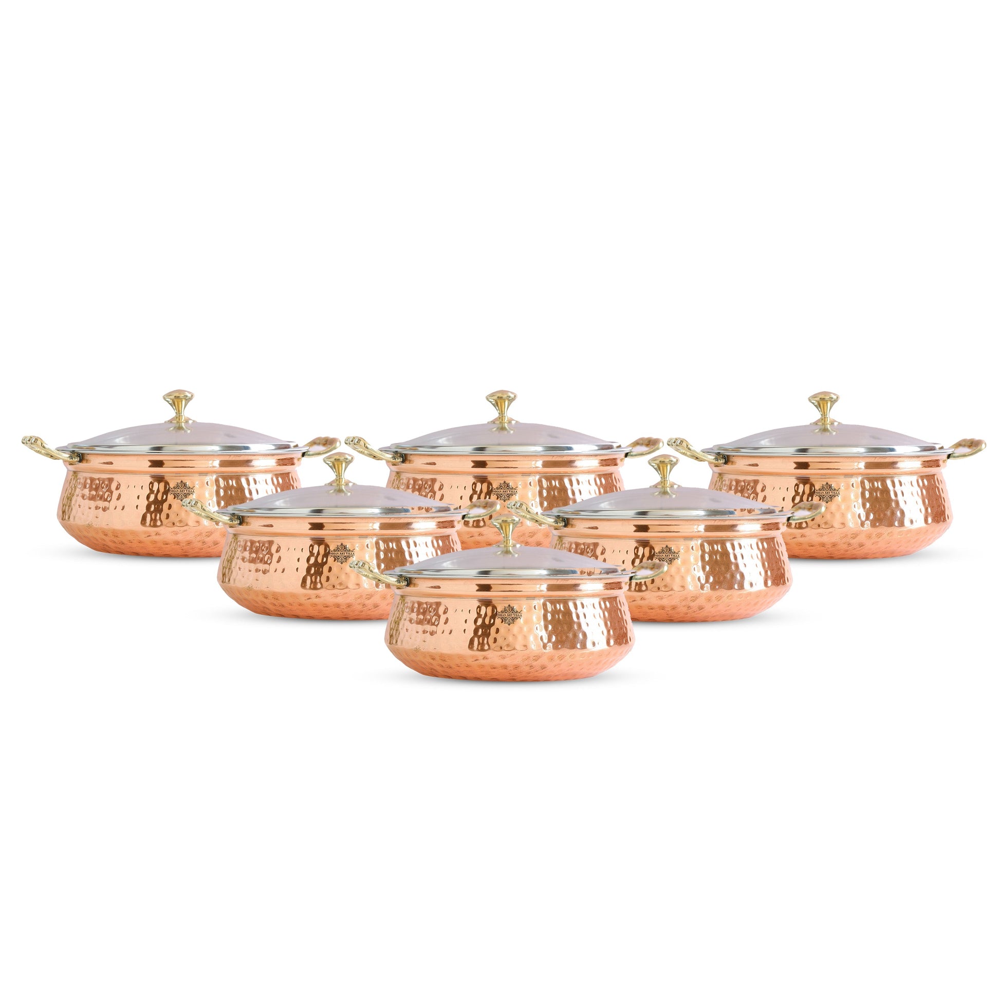 Pure Steel Copper Hammered Design Casserole with Brass Handles