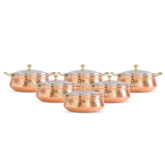 Pure Steel Copper Hammered Design Casserole with Brass Handles