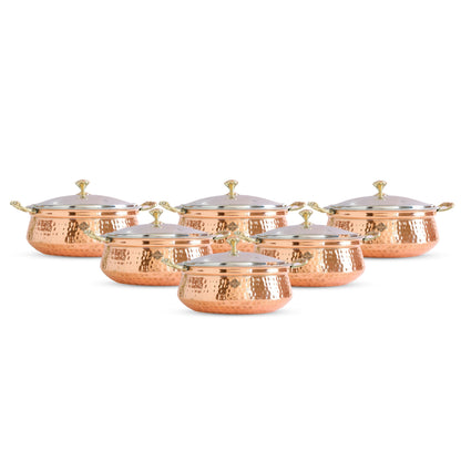 Pure Steel Copper Hammered Design Casserole with Brass Handles