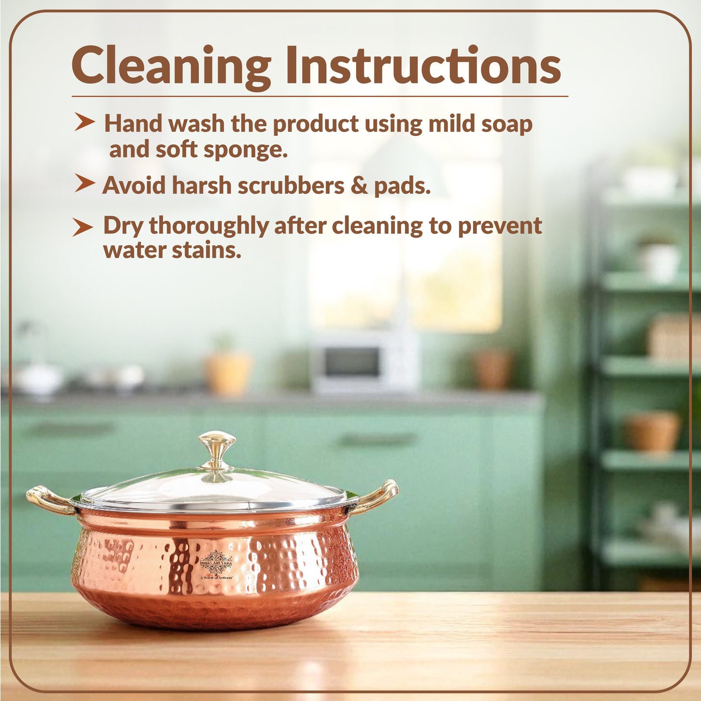 Pure Steel Copper Hammered Design Casserole with Brass Handles