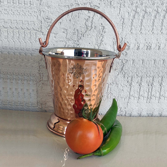 Handcrafted Pure Steel Copper Bucket with Hammered Design, Serveware for Home | Hotel | Restaurant