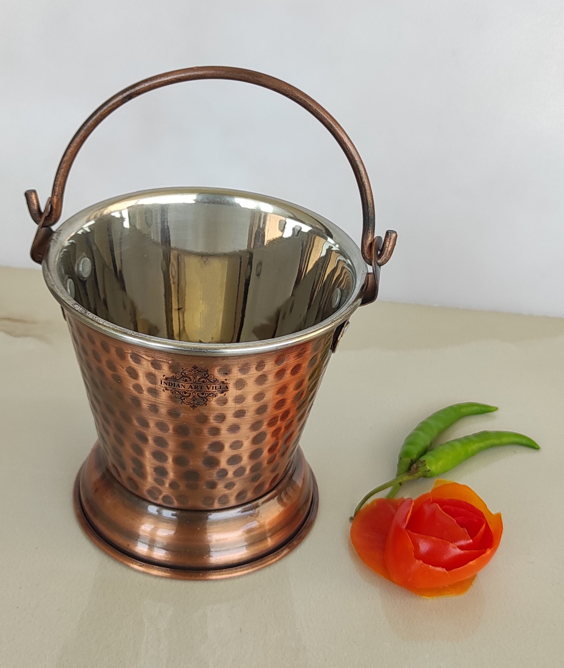 Steel Copper Hammered Design Antique Dark Tone Bucket, Serveware & Tableware for Home, Hotel & Restaurants