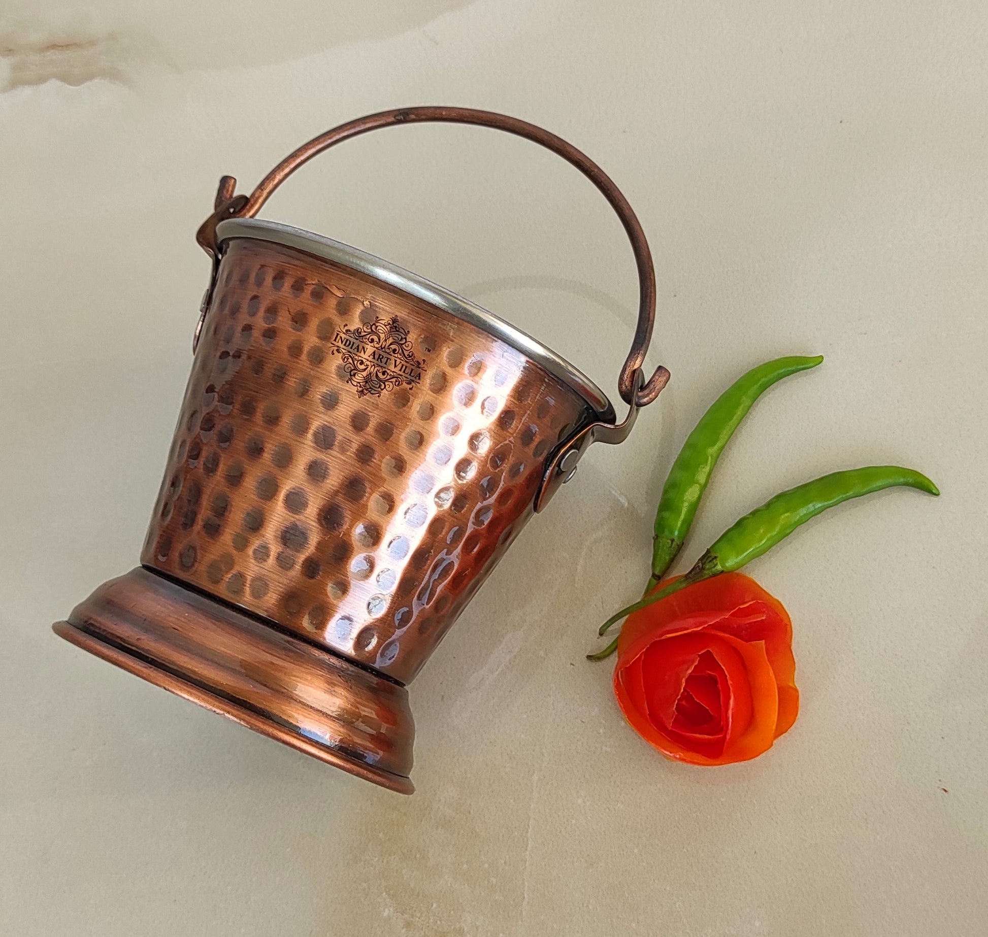 Steel Copper Hammered Design Antique Dark Tone Bucket, Serveware & Tableware for Home, Hotel & Restaurants