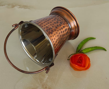 Steel Copper Hammered Design Antique Dark Tone Bucket, Serveware & Tableware for Home, Hotel & Restaurants