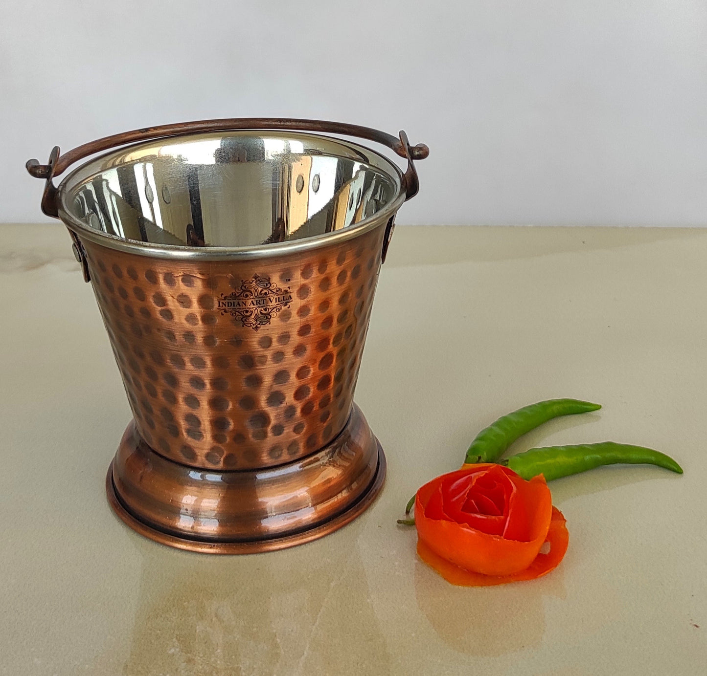 Steel Copper Hammered Design Antique Dark Tone Bucket, Serveware & Tableware for Home, Hotel & Restaurants