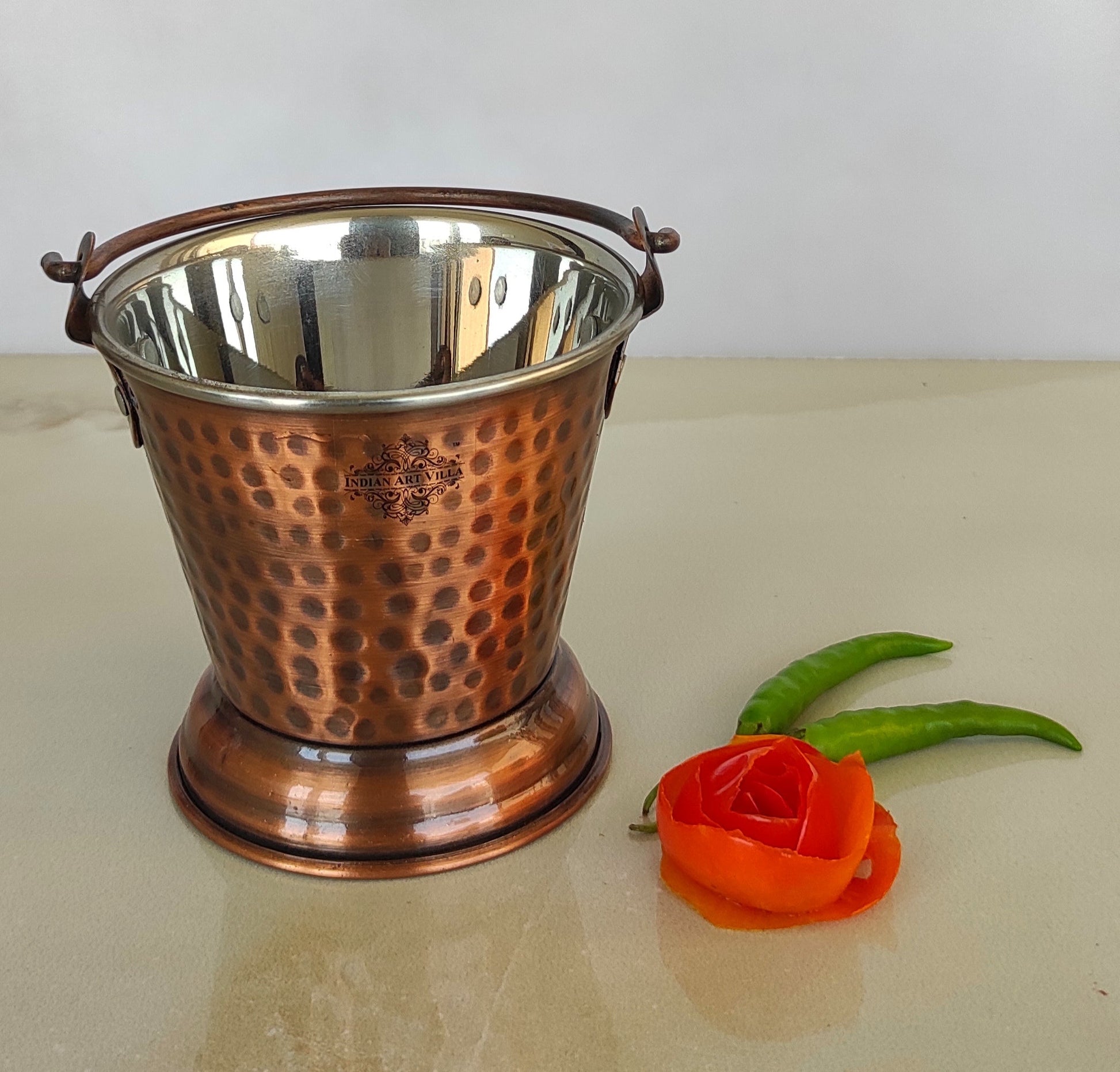 Steel Copper Hammered Design Antique Dark Tone Bucket, Serveware & Tableware for Home, Hotel & Restaurants