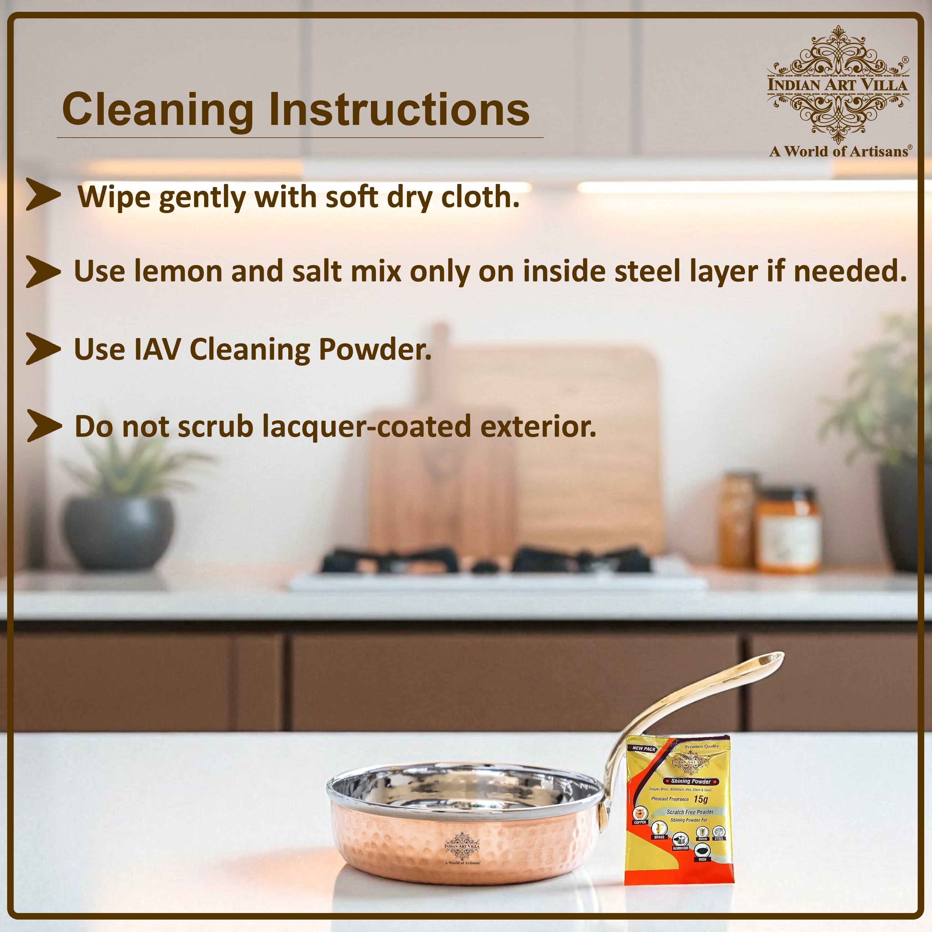 Steel Copper Frying pan Platter with Brass Handle, Serving Dishes