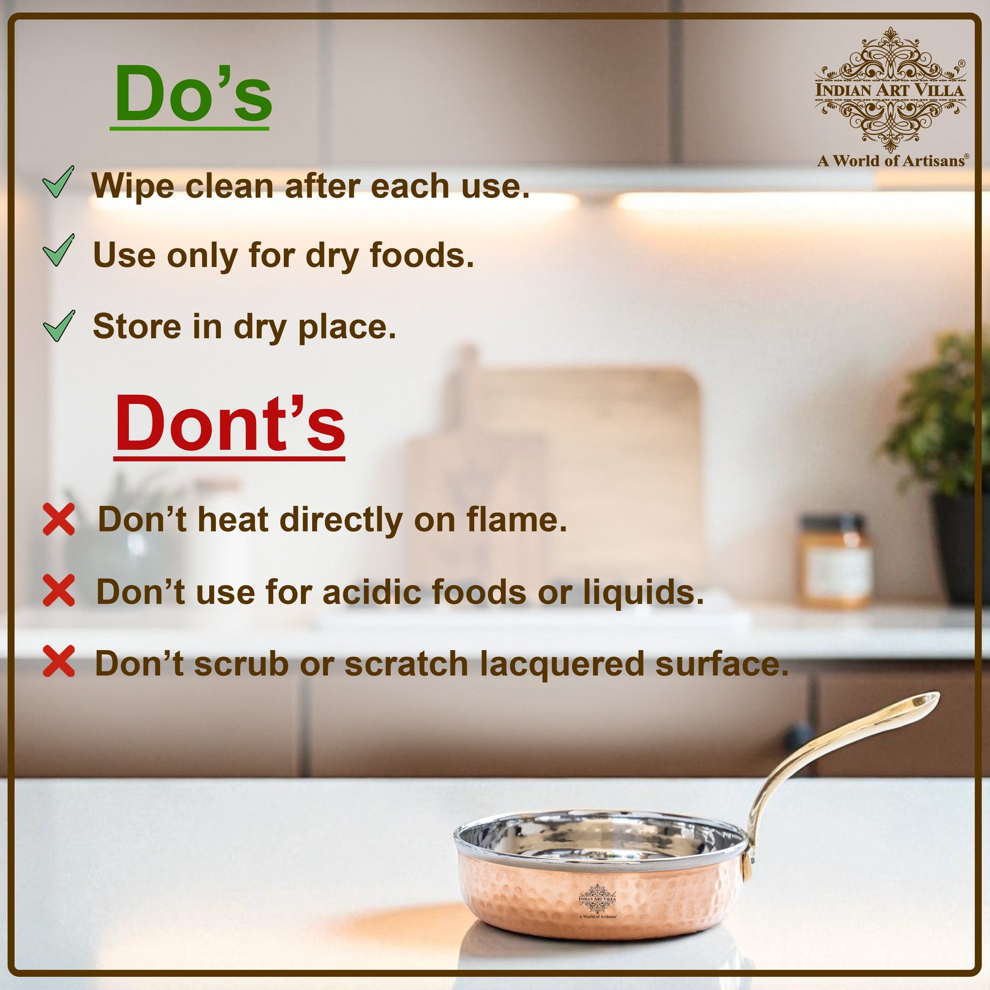 Steel Copper Frying pan Platter with Brass Handle, Serving Dishes