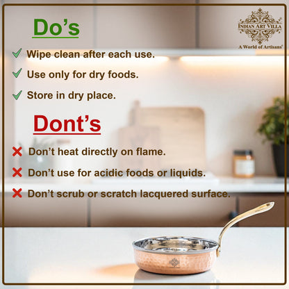 Steel Copper Frying pan Platter with Brass Handle, Serving Dishes