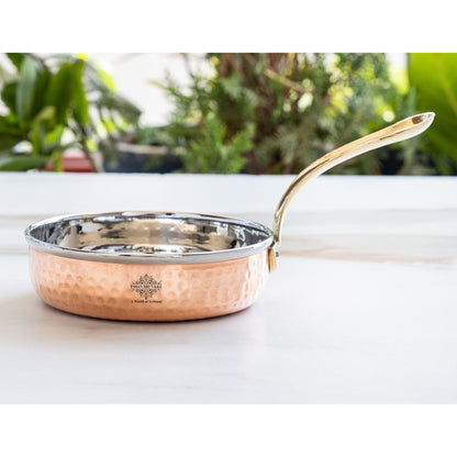Steel Copper Frying pan Platter with Brass Handle, Serving Dishes