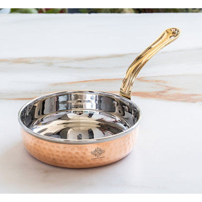 Steel Copper Frying pan Platter with Brass Handle, Serving Dishes