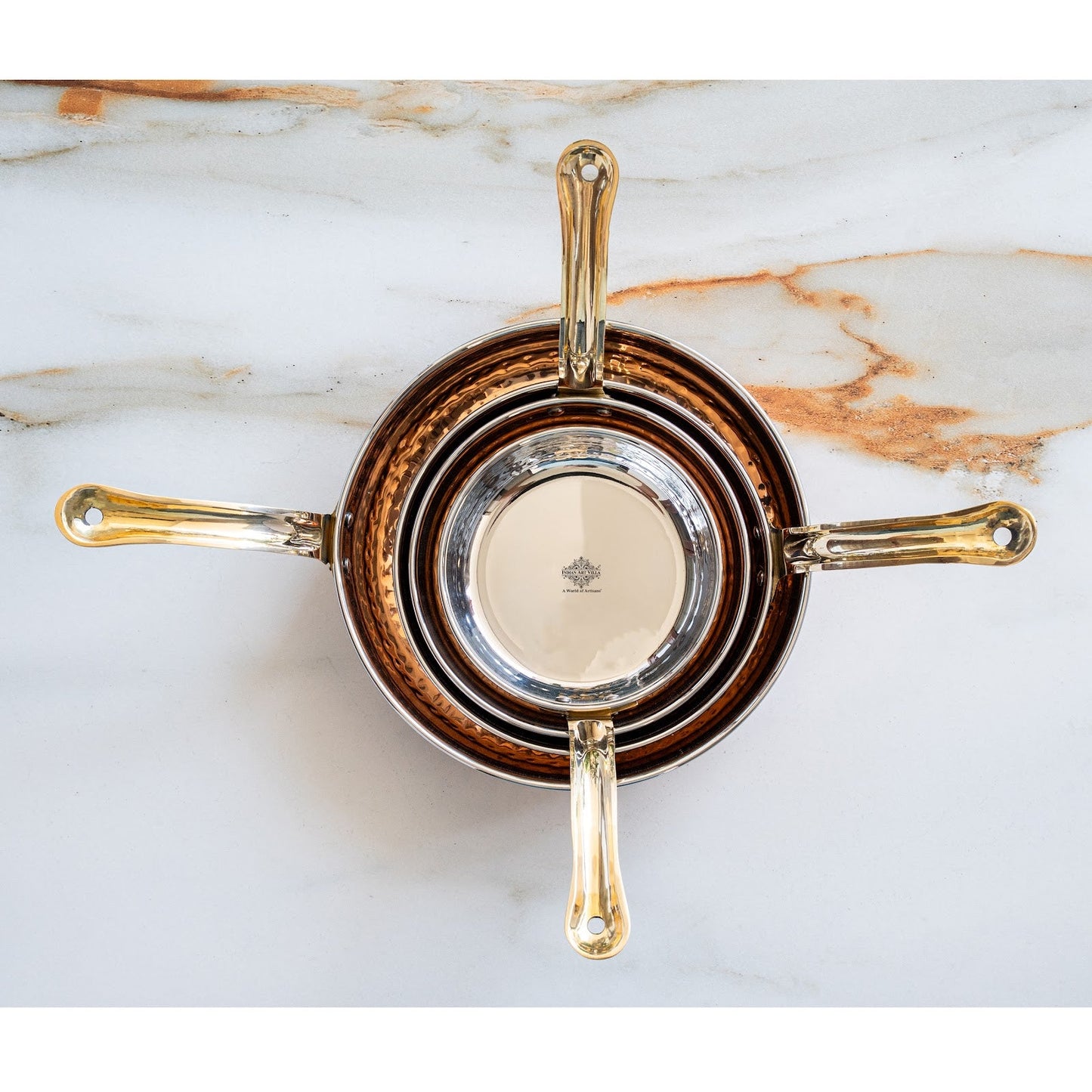 Steel Copper Frying pan Platter with Brass Handle, Serving Dishes