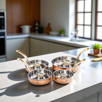 Steel Copper Frying pan Platter with Brass Handle, Serving Dishes