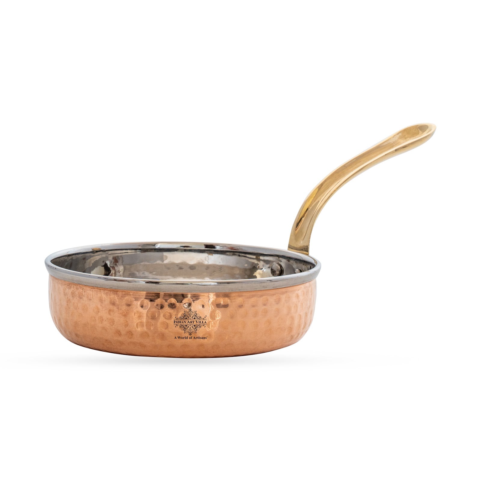 Steel Copper Frying pan Platter with Brass Handle, Serving Dishes
