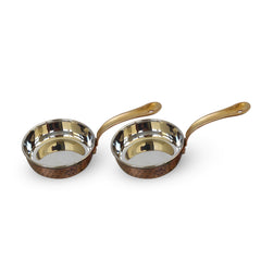 Steel Copper Hammered Antique Dark Tone Design Fry Pan with Brass Handle