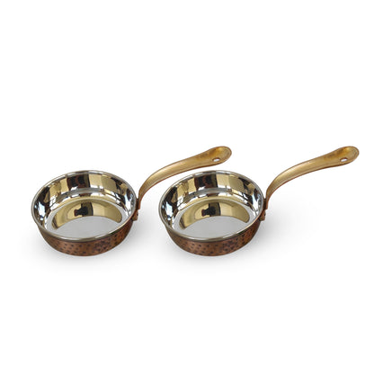 Steel Copper Hammered Antique Dark Tone Design Fry Pan with Brass Handle