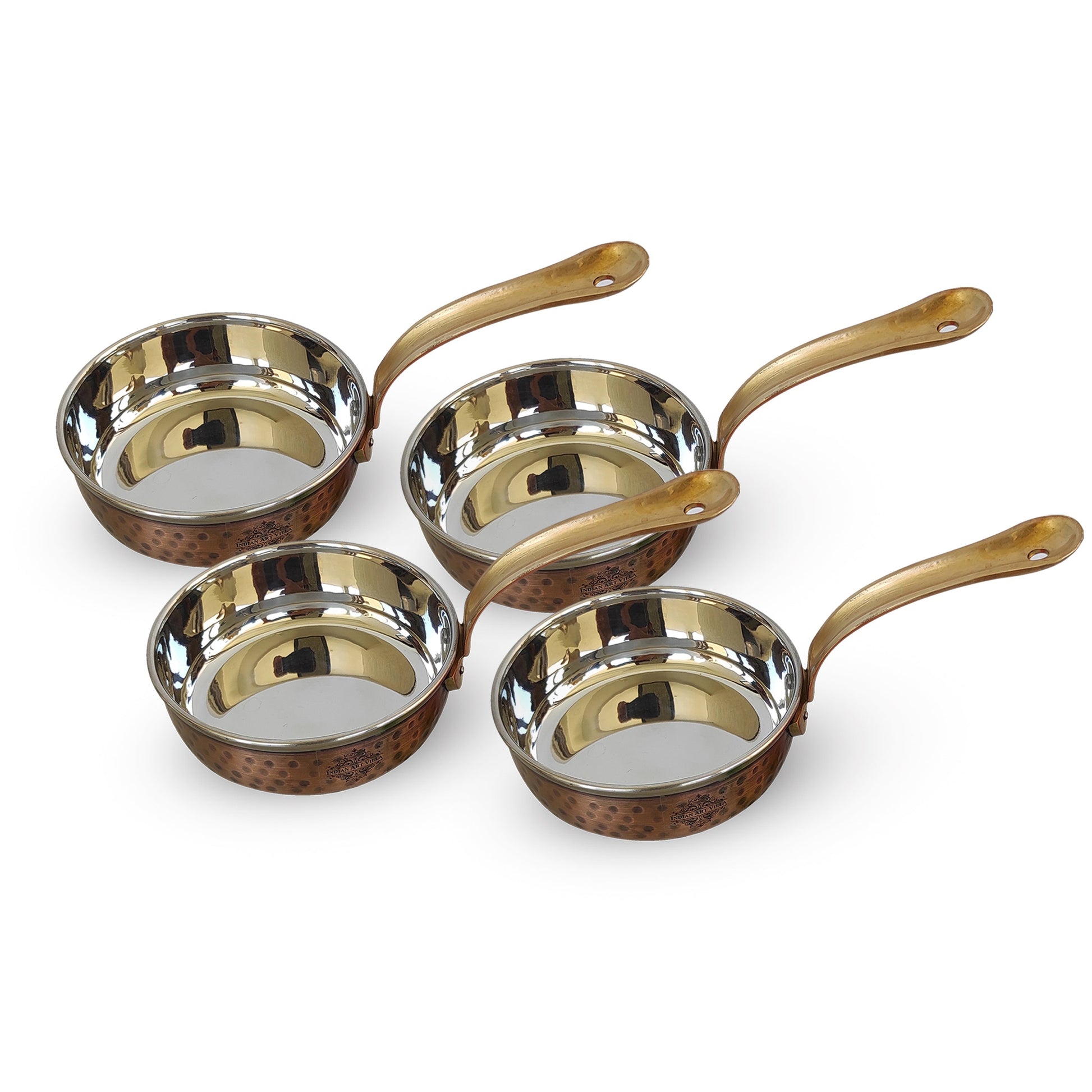 Steel Copper Hammered Antique Dark Tone Design Fry Pan with Brass Handle