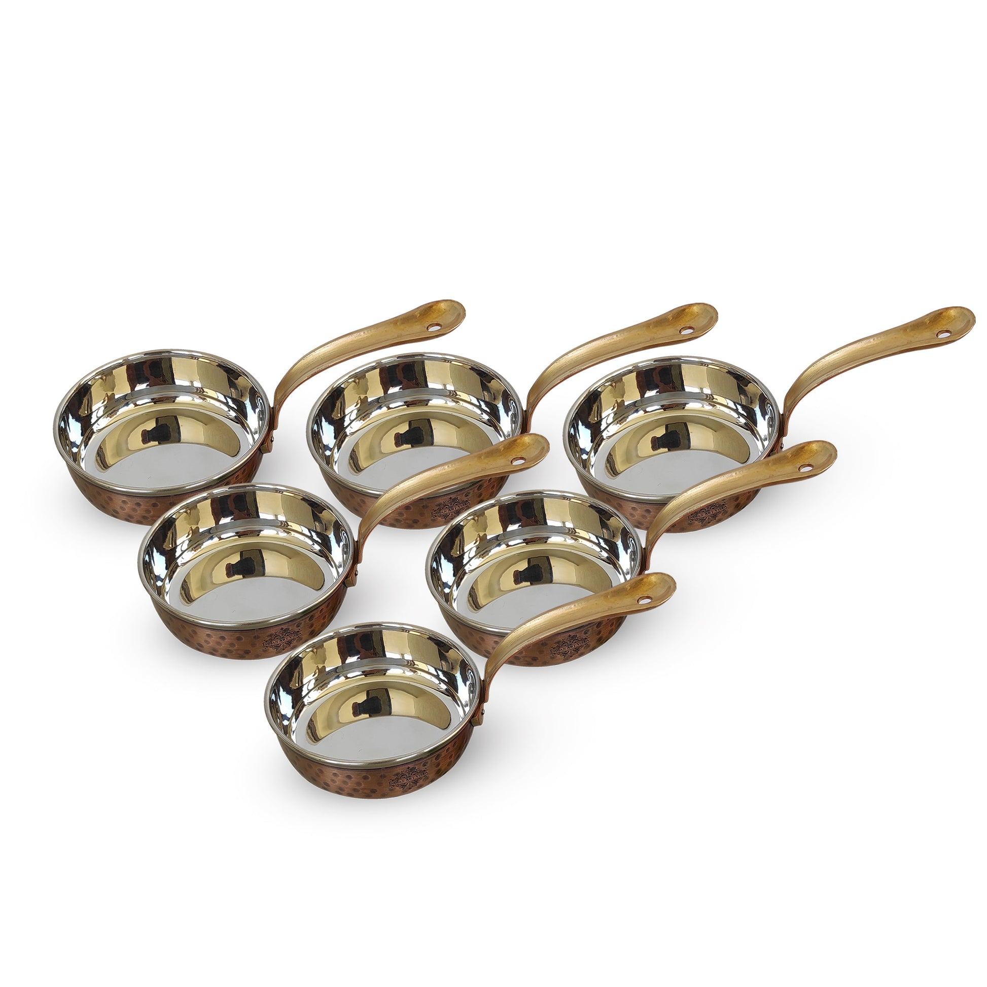 Steel Copper Hammered Antique Dark Tone Design Fry Pan with Brass Handle