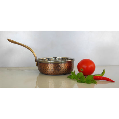 Steel Copper Hammered Antique Dark Tone Design Fry Pan with Brass Handle