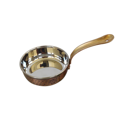 Steel Copper Hammered Antique Dark Tone Design Fry Pan with Brass Handle