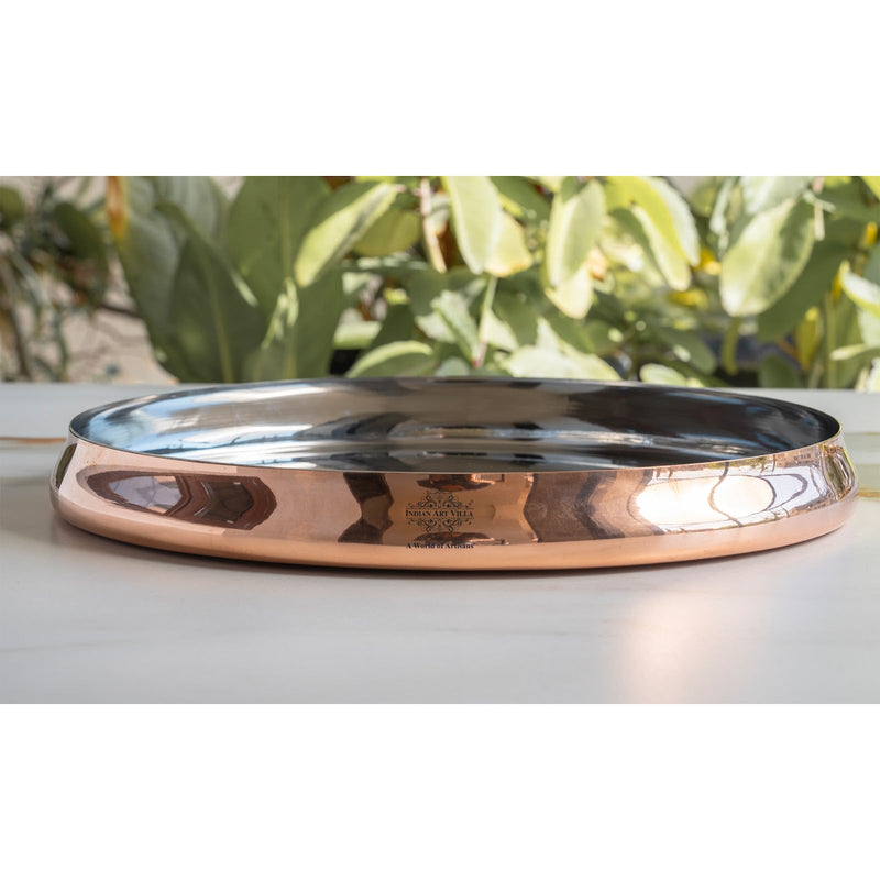 Handmade Pure Steel Copper Curved Thali, Tableware, Dinnerware, 33.02 cm