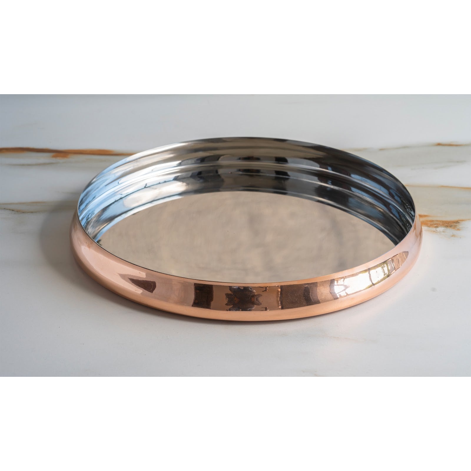 Handmade Pure Steel Copper Curved Thali, Tableware, Dinnerware, 33.02 cm