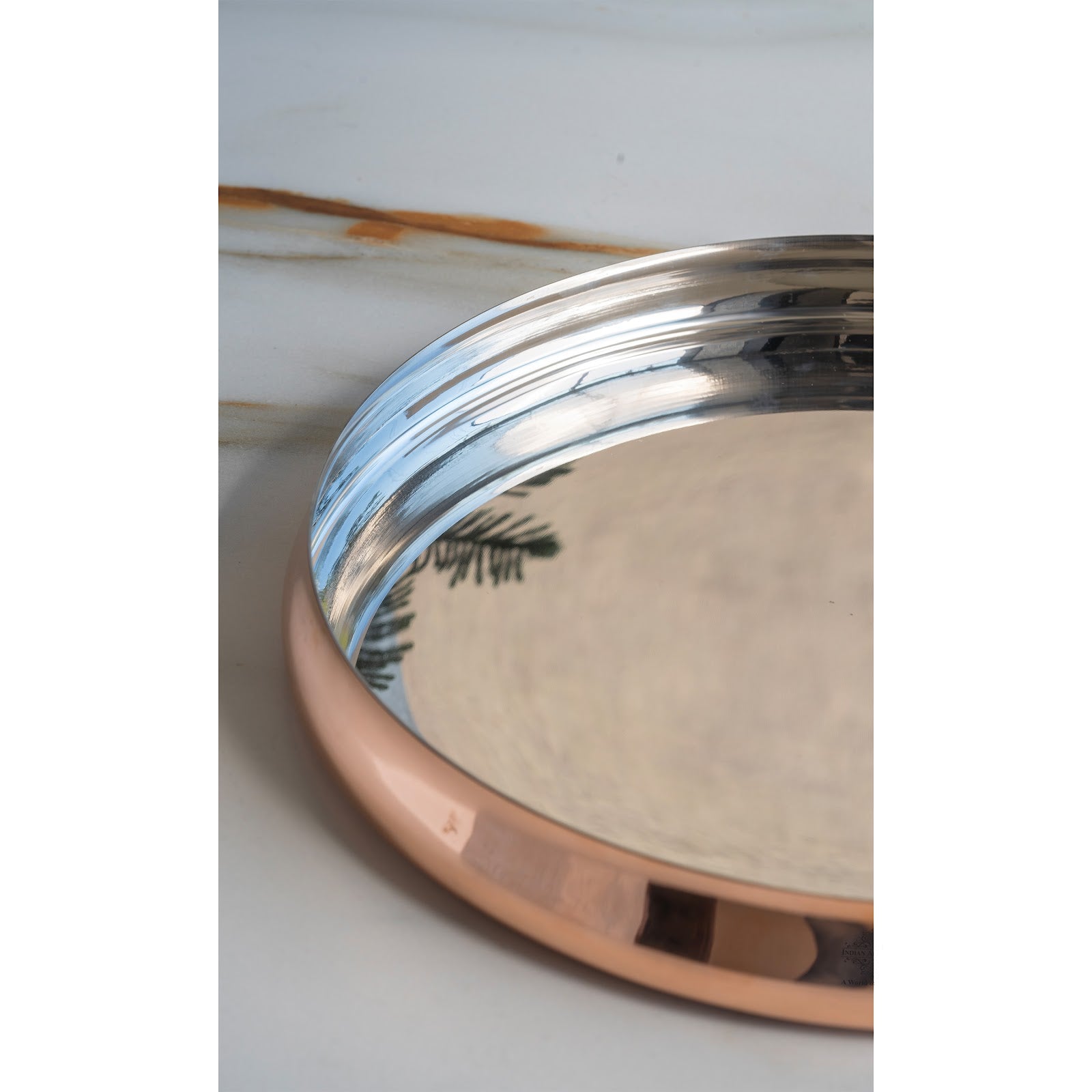 Handmade Pure Steel Copper Curved Thali, Tableware, Dinnerware, 33.02 cm