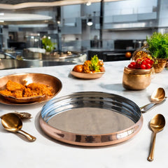Handmade Pure Steel Copper Curved Thali, Tableware, Dinnerware, 33.02 cm