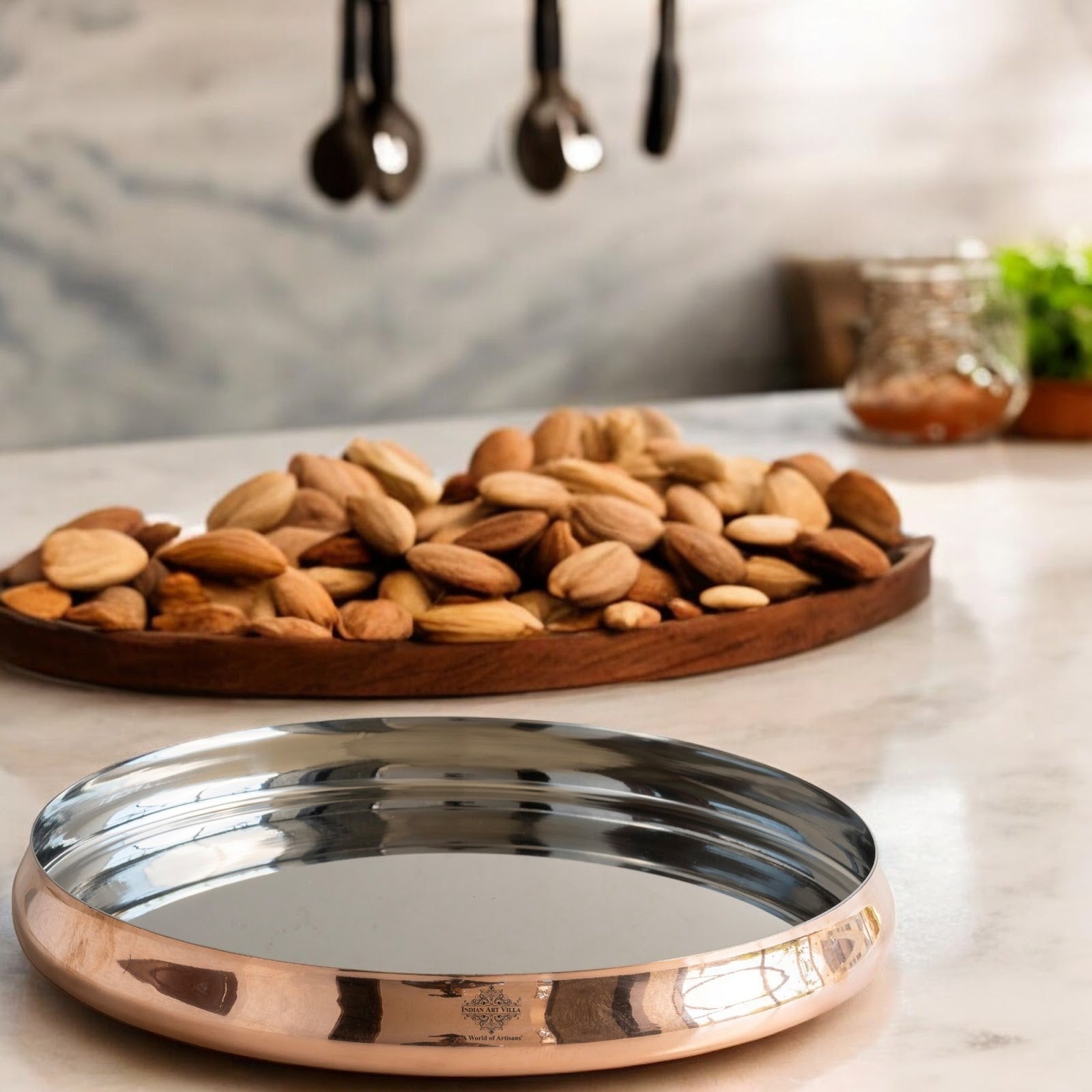 Handmade Pure Steel Copper Curved Thali, Tableware, Dinnerware, 33.02 cm