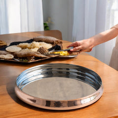 Handmade Pure Steel Copper Curved Thali, Tableware, Dinnerware, 33.02 cm