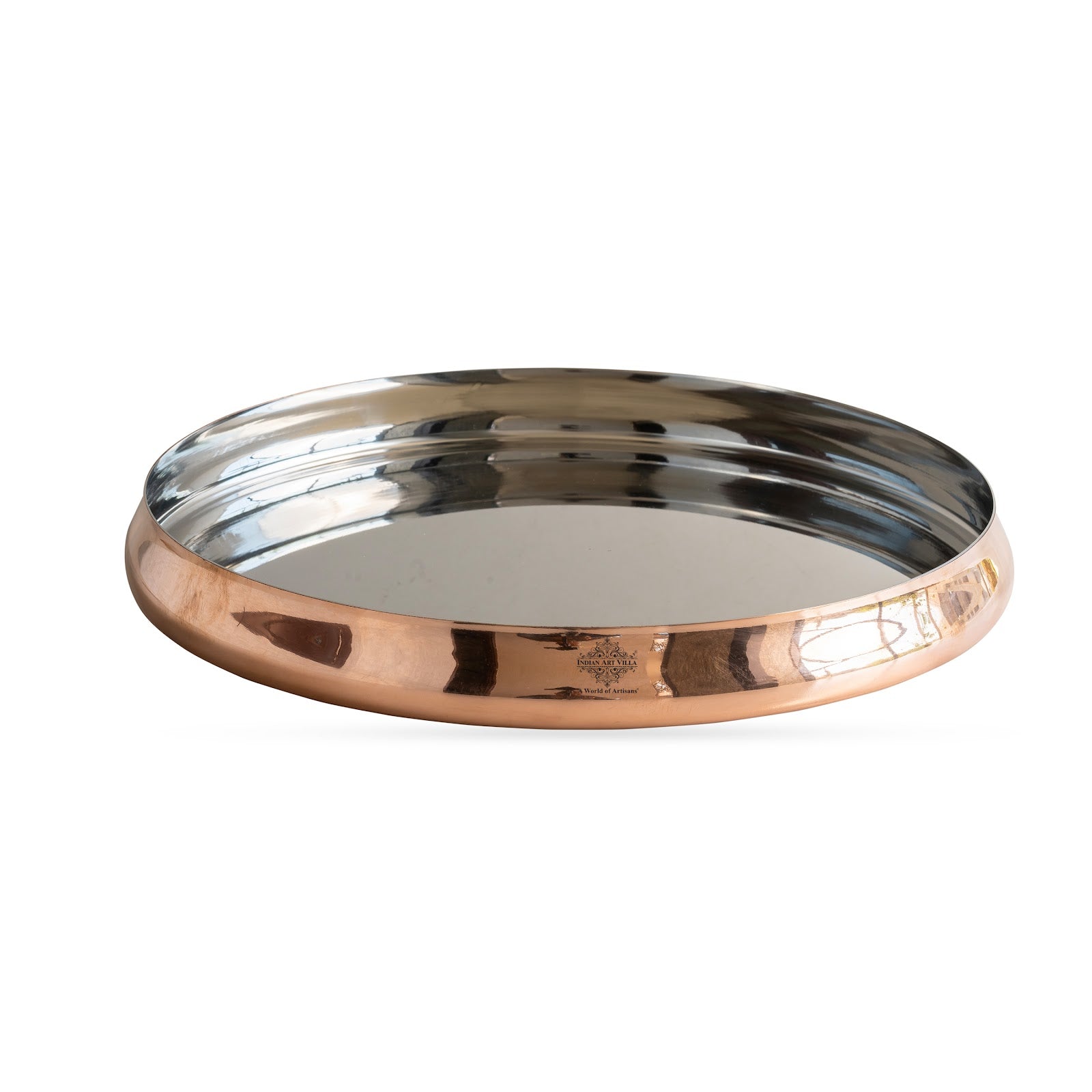Handmade Pure Steel Copper Curved Thali, Tableware, Dinnerware, 33.02 cm